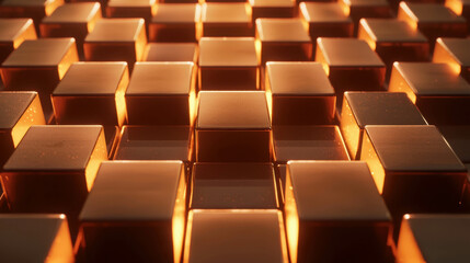 Obraz premium Golden Cubes Arrangement with Reflections and Dramatic Lighting Effects
