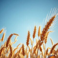 Fototapeta premium Close-up of ripe wheat ears ready for harvesting, macro, crop, agriculture