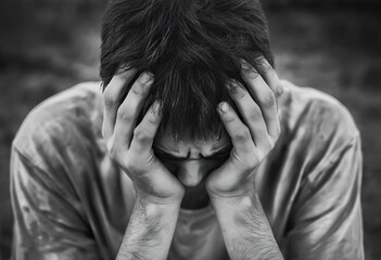 a person with their head in their hands evokes feelings of despa