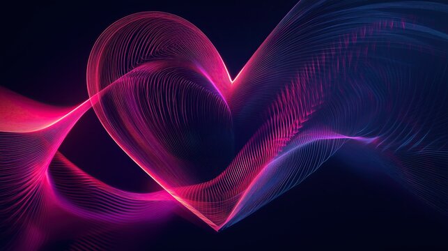 Abstract heart shape with vibrant sound waves and light trails