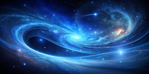 Obraz premium Celestial Dance A swirling nebula and cosmic dust cloud in a vibrant blue galaxy with bright stars and a comet's trail