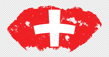 Fototapeta premium Switzerland national flag with distressed stroke brush effect on isolated background