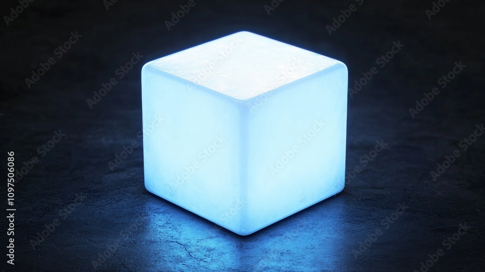Poster glowing cube: a modern, minimalist cube lamp illuminates a dark space with a soft, ethereal glow. th