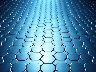 Naklejka premium Hexagonal metal plates with a subtle metallic sheen reflect the light in a captivating manner, modern, reflect