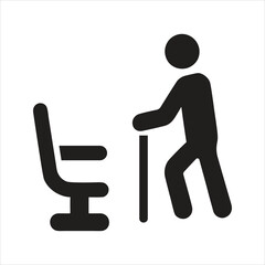 Seat for people who are disabled or less able to stand. Elderly patient icon