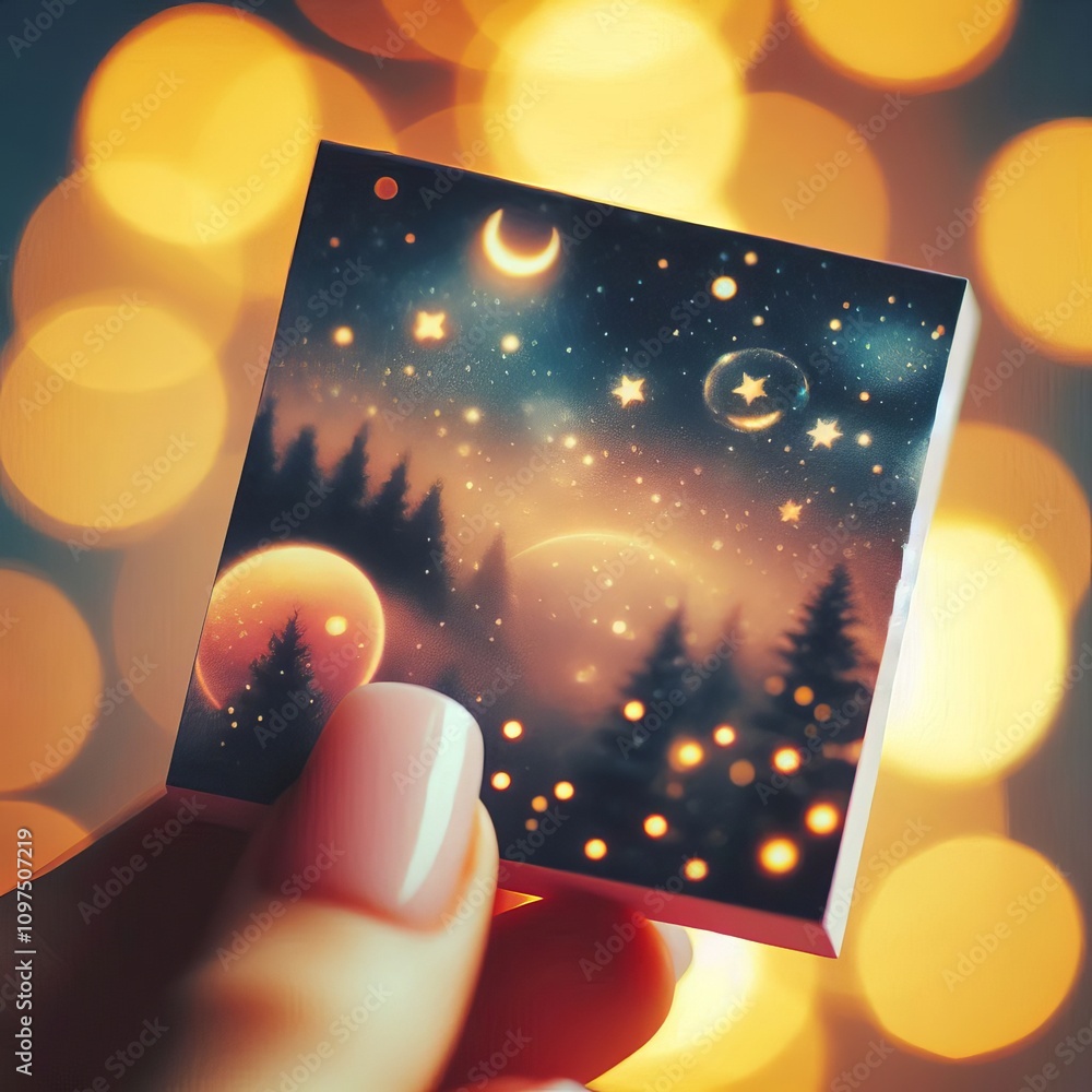 Poster bokeh effect sticky notes – notes with a blurred bokeh light e