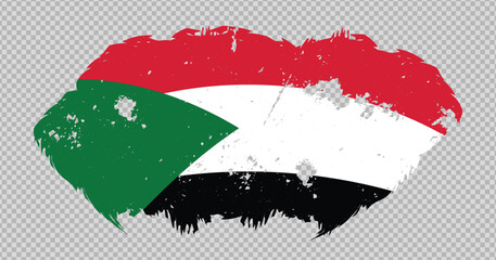 Sudan national flag with distressed stroke brush effect on isolated background