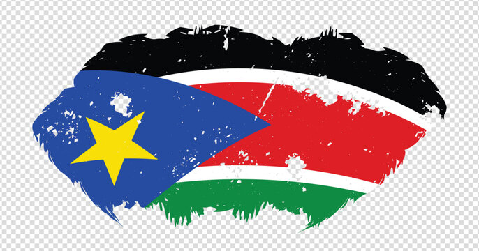 South Sudan national flag with distressed stroke brush effect on isolated background