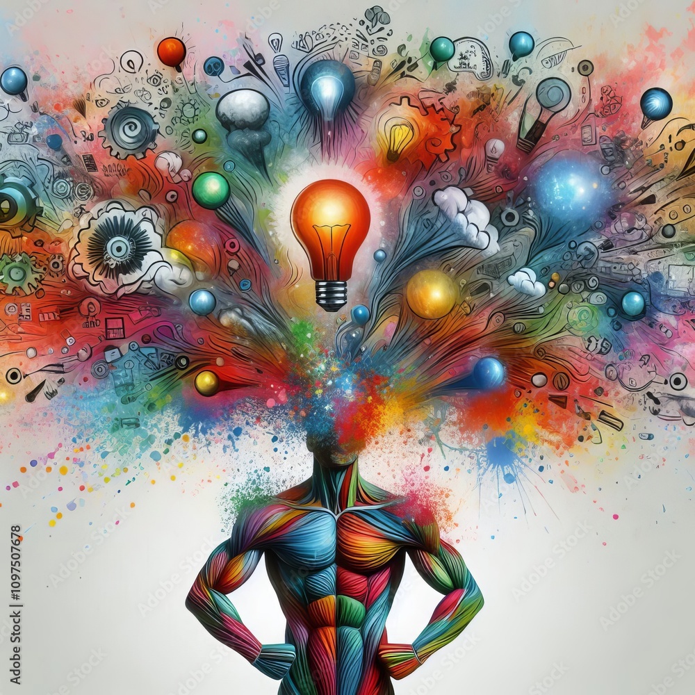 Aufkleber bursting creativity a figure exploding with ideas each idea illu