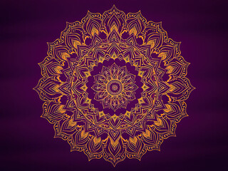 Intricate gold ink design on deep purple gradient surface, creative, artistic