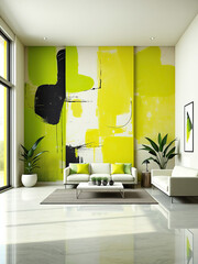 Lime green scratched abstract shapes in mid century decor, vintage, design, texture, illustration