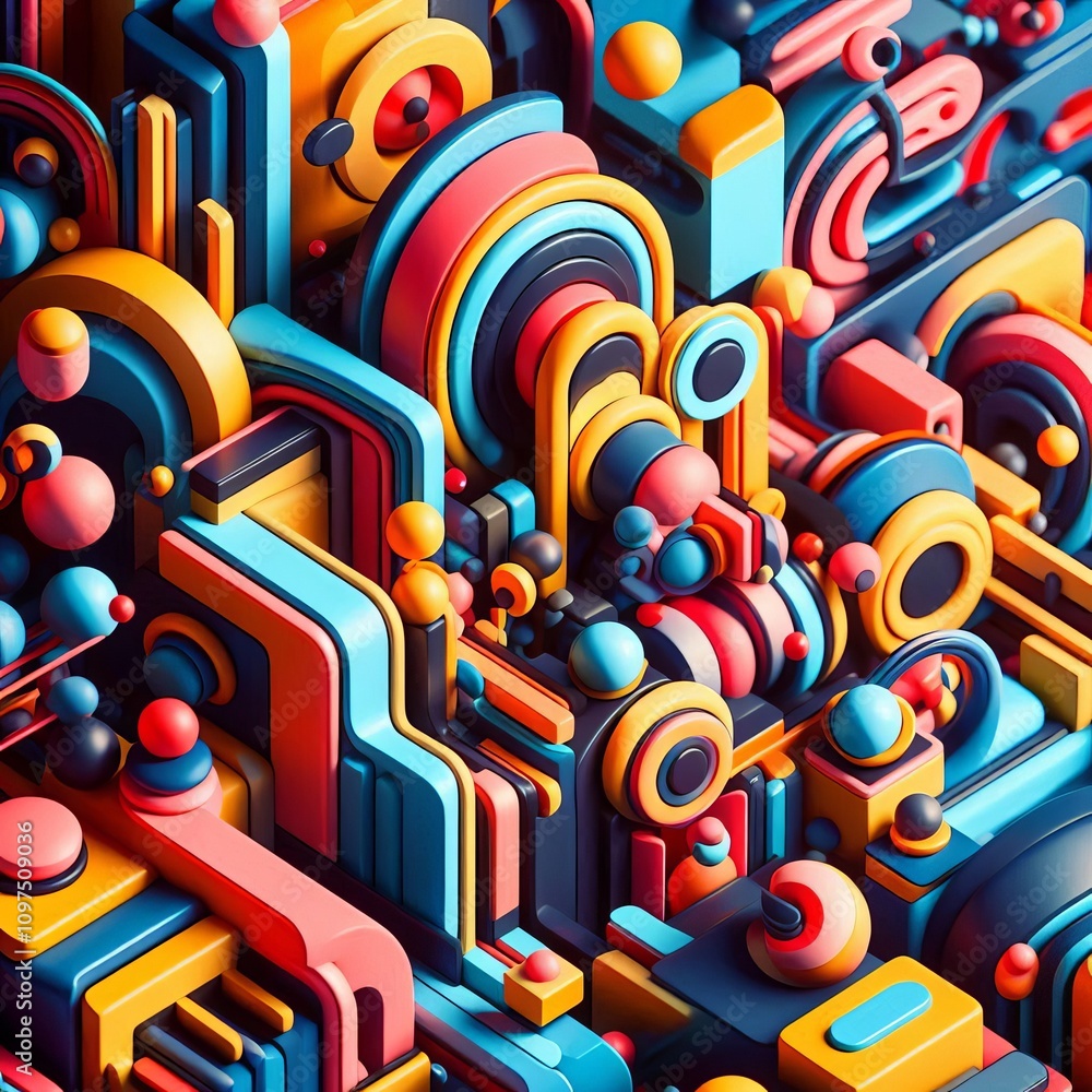 Poster close up of a colorful and abstract animation with bold shapes a