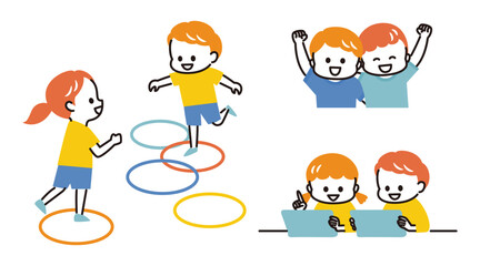 simple illustration of playing kids
