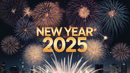 Captivating Fireworks Display Welcoming the New Year 2025 in a Vibrant Urban Landscape