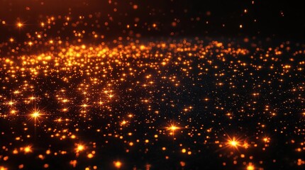 Naklejka premium Fire sparks scattered on a dark and glossy surface, isolated fire spark on dark, small fire sparks on surface, spark isolation on black, fire fragment on black.