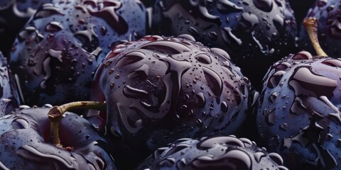 Obraz premium California Dried Plum Digestive Month Fresh juicy plums with water droplets in close-up for food and nature design