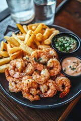National Shrimp Day Delicious shrimp and chips with tantalizing dipping sauces - perfect for a seafood feast