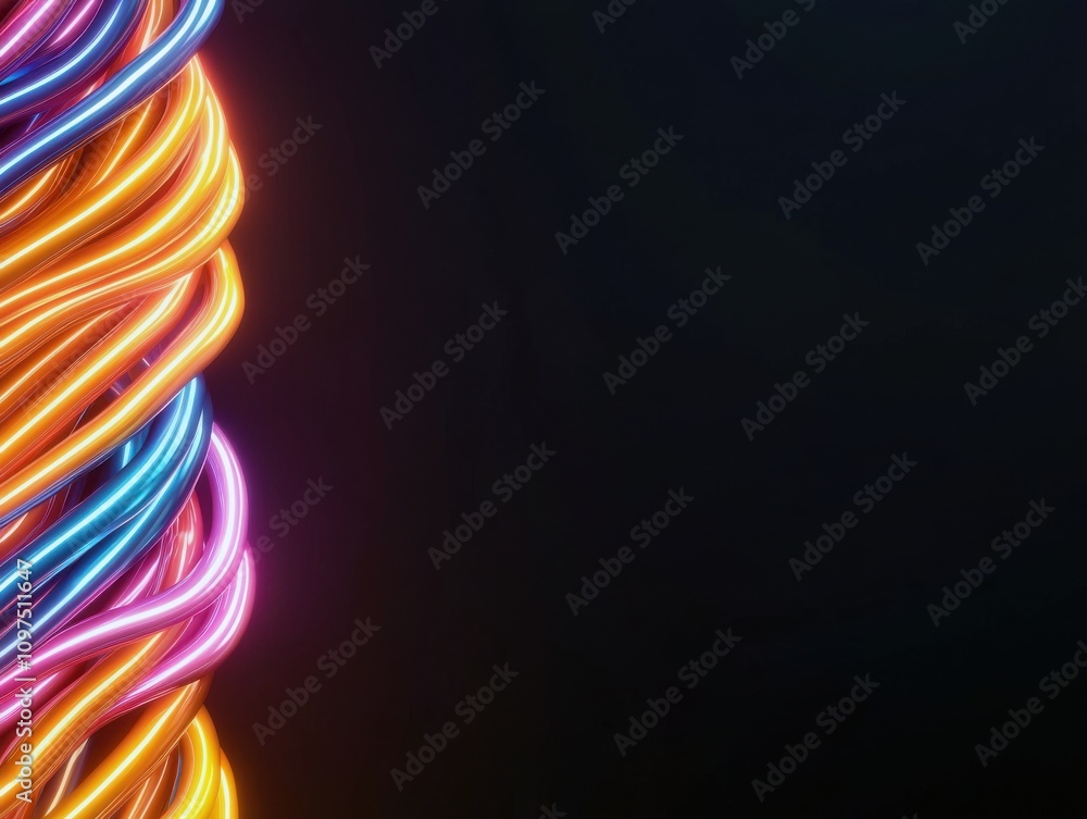 Leinwandbilder fiber optic cables inspire abstract designs. an image swirl of colorful neon lights against a dark b