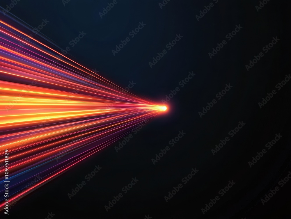 Leinwandbilder Fiber optic cables inspire abstract designs. An image streak of light emanating from a bright source, creating a dynamic visual effect against a dark background.