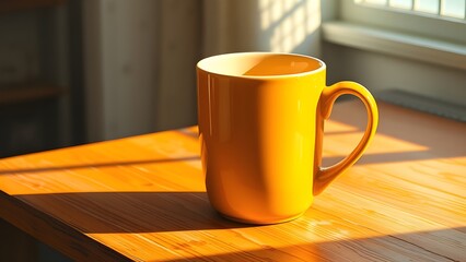 bright yellow coffee mug on a table