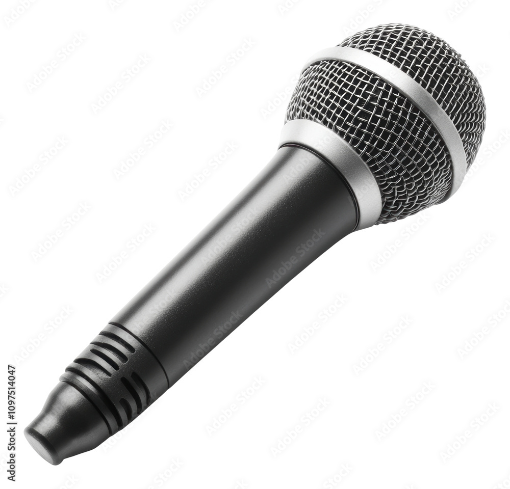 Poster realistic microphone design for performances and recordings isolated on transparent background