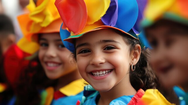 Uruguay Children's Day/Ephiphany Vibrant smiling children in colorful carnival costumes celebrating festive joy - Powered by Adobe