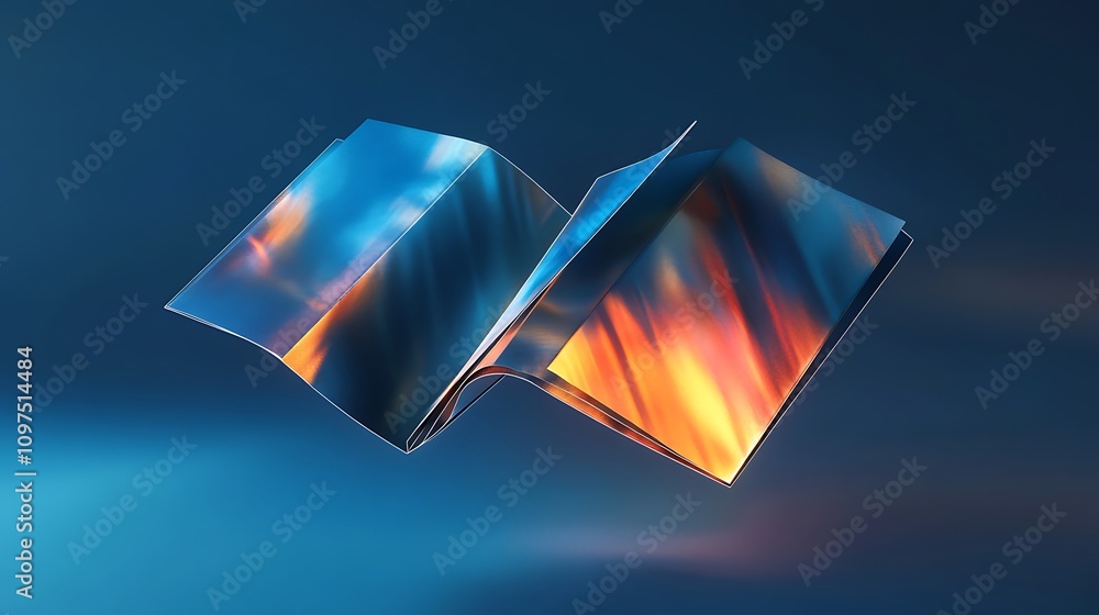 Poster abstract metallic book open displaying vivid colors