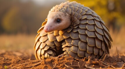 Obraz premium World Pangolin Day Curious pangolin in natural habitat at sunset
