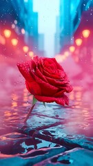 red rose in water