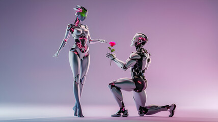 "Romantic Gesture of Futuristic Robots"