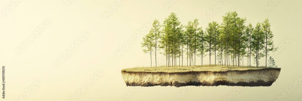 Poster a floating island with a cluster of trees, symbolizing nature and tranquility.