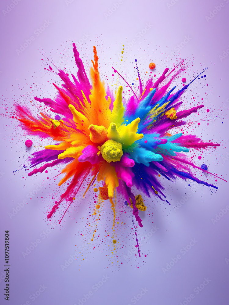 Poster the colored powder erupts into a thousand different colors as it explodes across the white surface i