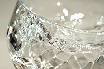 A clear glass filled with pure water flows gently against a white backdrop, emphasizing its freshness and clarity.