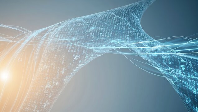 Futuristic binary code wave with glowing light and copy space. Digital Abstract. The concept of modern computer technologies
