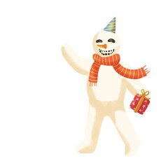 Snowman holding a gift