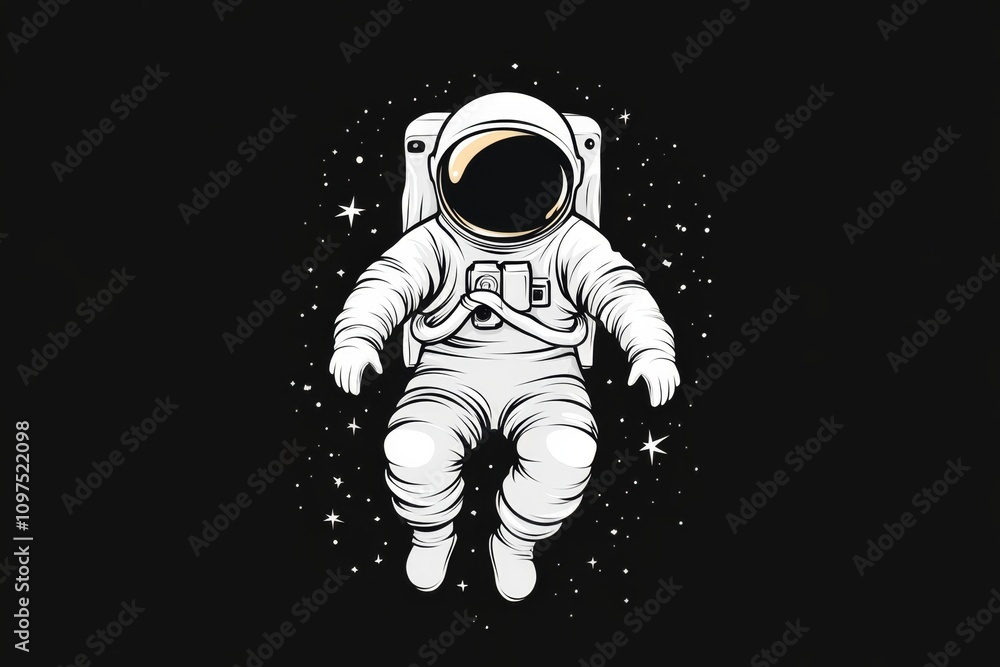 Aufkleber a minimalist design of an astronaut silhouette floating in space, with a simple black and white aest