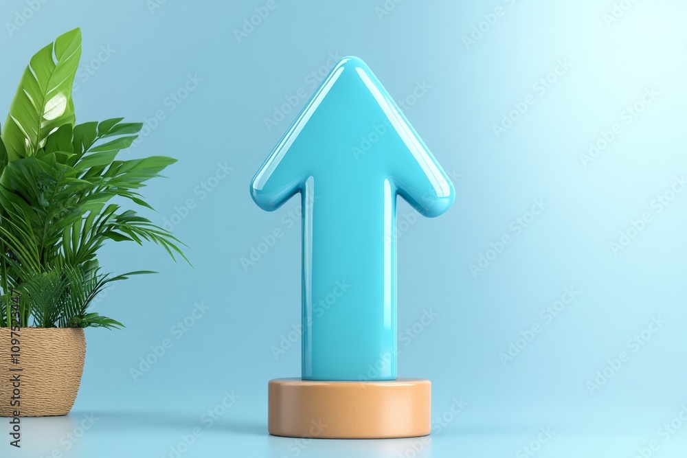 Poster A simple abstract arrow in gradient blue tones, pointing upward against a plain backdrop
