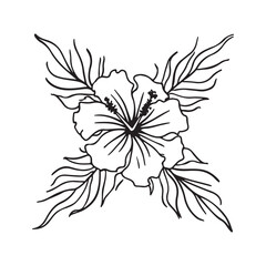 Minimalistic Hibiscus Flower Black and White Line Art Vector Illustration