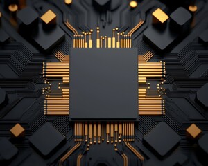 Abstract Black Gold Circuit Board Technology Background