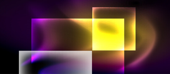 Glass squares with neon shiny light abstract background