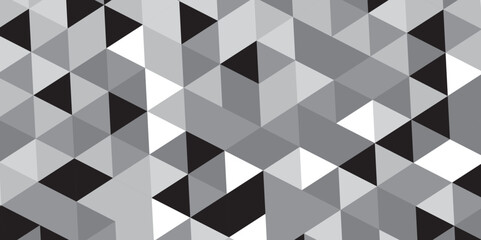 Obraz premium Seamless abstract black and gray stripe rectangles hexagon type cube geometric pattern. Triangle gray abstract seamless pattern. Abstract color Low-Polygones Generative Art background illustration ./