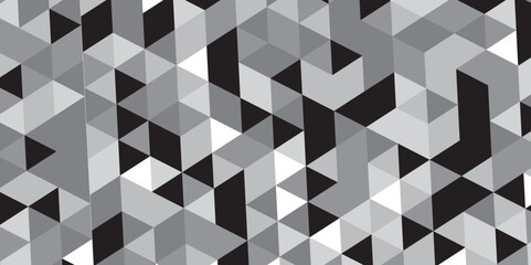 Seamless abstract black and gray stripe rectangles hexagon type cube geometric pattern. Triangle gray abstract seamless pattern. Abstract color Low-Polygones Generative Art background illustration ./