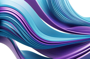 Abstract wavy lines in blue and purple hues isolated on a white background, suggesting modern design or technology. 3D Rendering