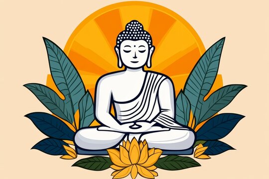 buddha meditating with lotus and leaves clip art preview