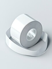 White Duct Tape Roll, 3D Rendered on light grey background. used for school and office supplies.