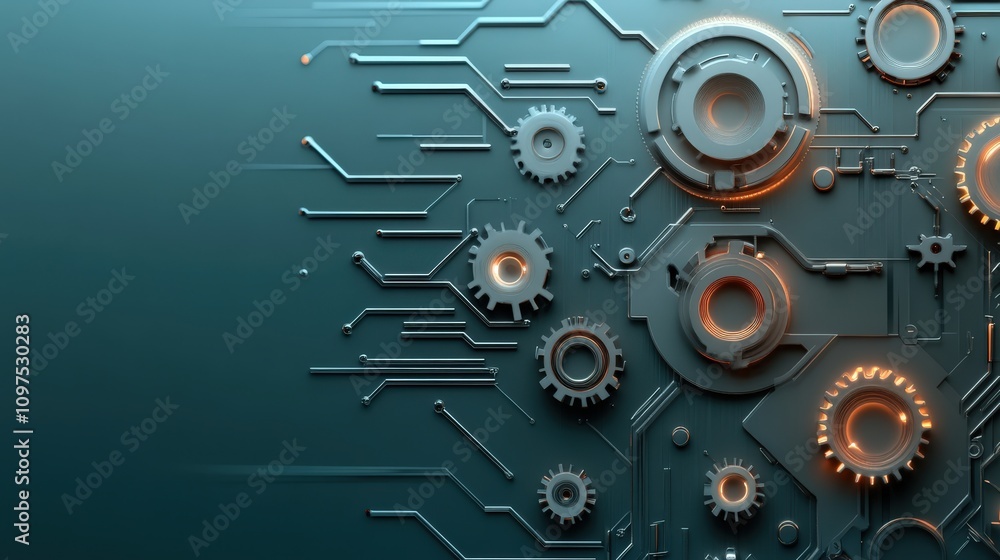 Poster Abstract Technology Background with Gears and Circuit Patterns Featuring Modern Design, Innovation, and Engineering Concepts for Use in Digital Media Projects