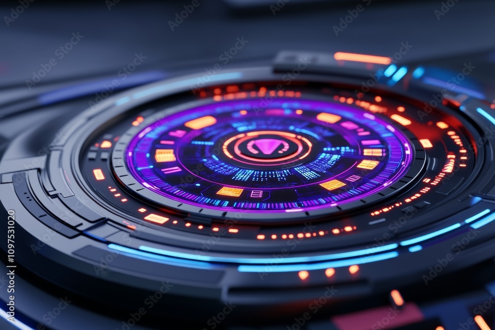 Poster futuristic assessment interface, with glowing holographic charts, interactive sliders, and real-time