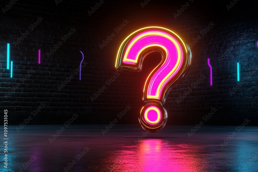 Poster Futuristic question interface in holographic 3D, with glowing question marks and digital prompts floating in mid-air