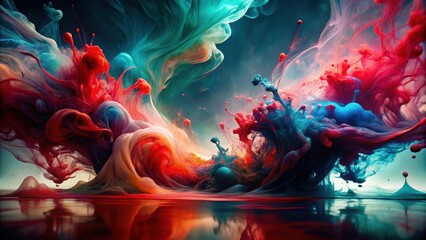 Abstract Colorful Swirling Paint Explosions in Water Creating a Vibrant, Dreamlike Landscape