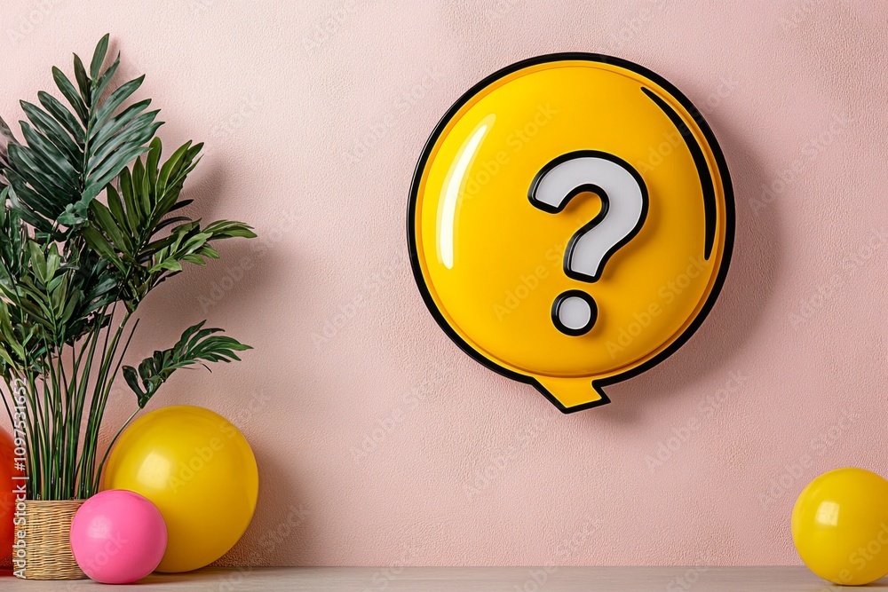 Aufkleber Minimalist design of a speech bubble containing a bold, simple question mark on a flat gradient background